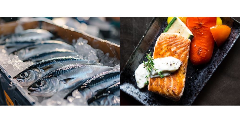 고등어생선과 연어스테이크 조리된 이미지