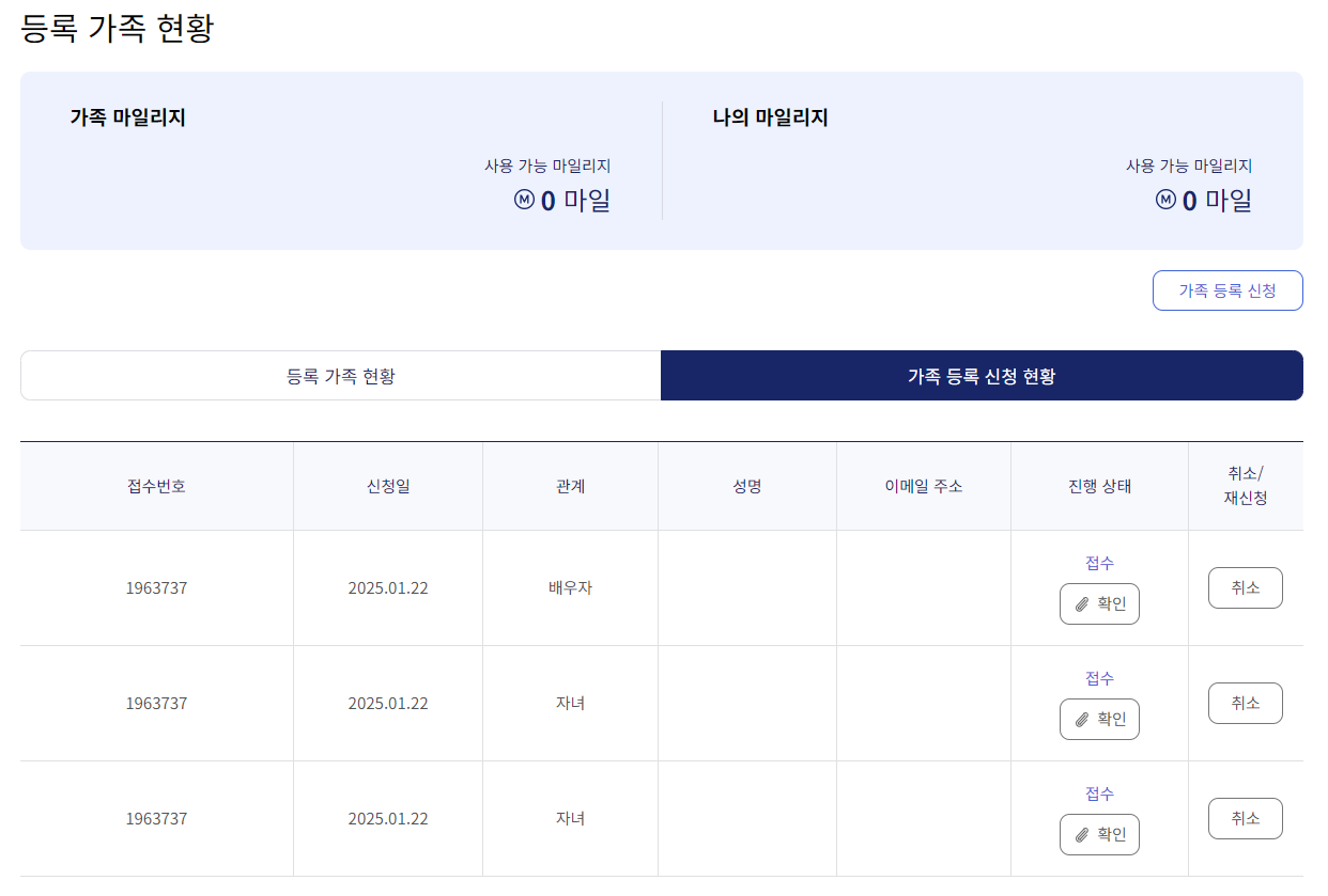 등록 가족 현황