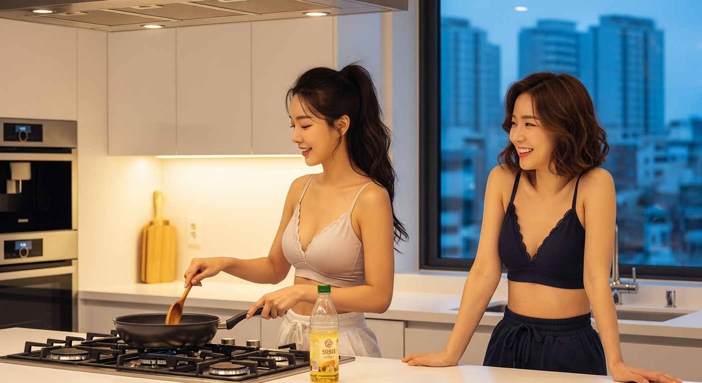 들기름 요리를 하는 여성들