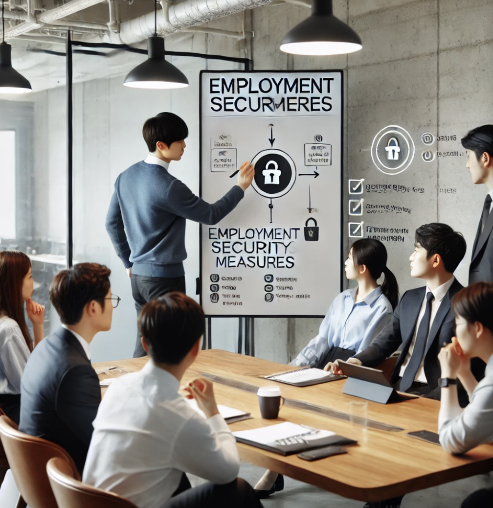 회의에서 고용 안정 정책에 대해 논의하는 모습