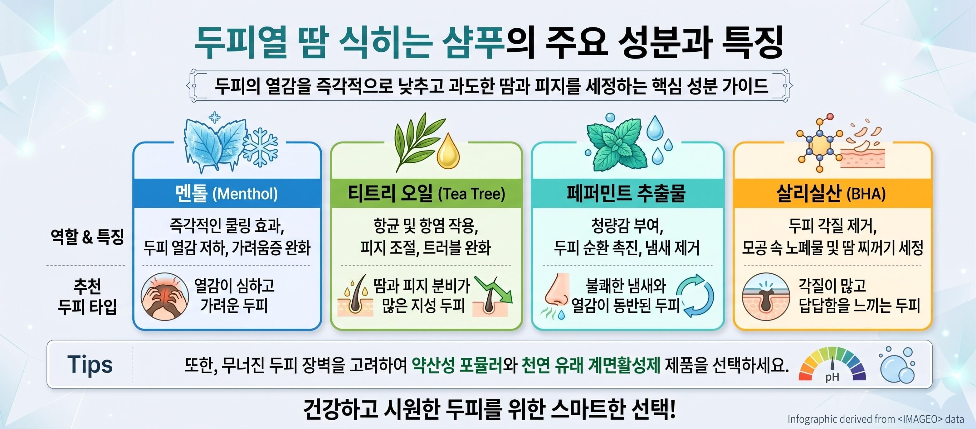 쿨링 샴푸의 주요 성분과 특징 인포그래픽