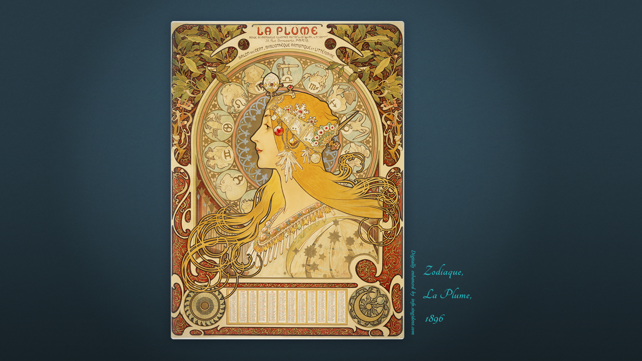 01 조디악, La Plume C - Zodiaque, La Plume, 1896 알폰스무하배경화면