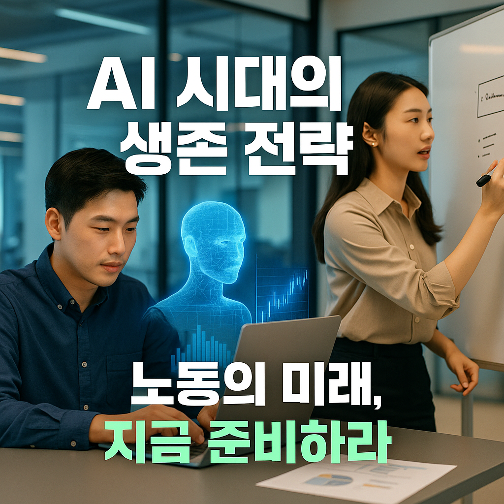 AI 홀로그램과 협업하는 직장인들의 미래형 오피스