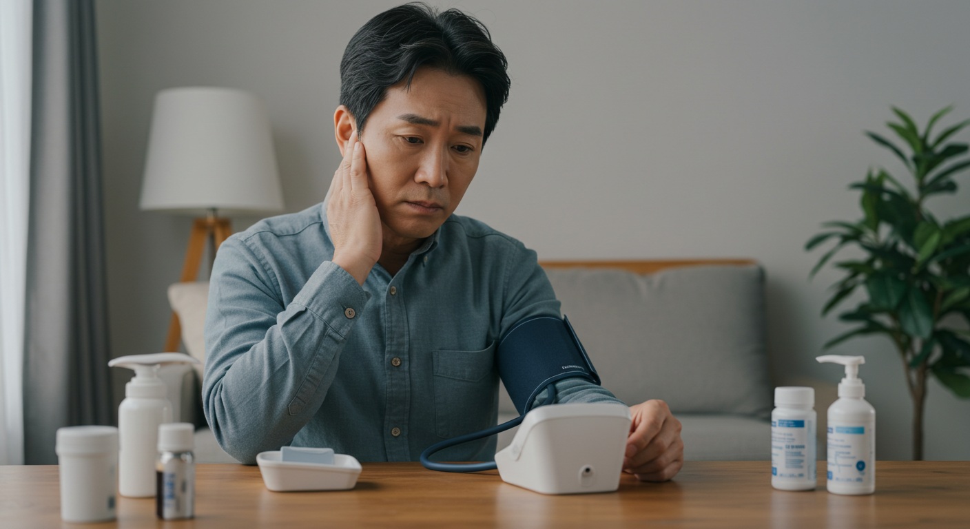 혈압 응급 상황과 응급 처치를 시각적으로 표현한 이미지