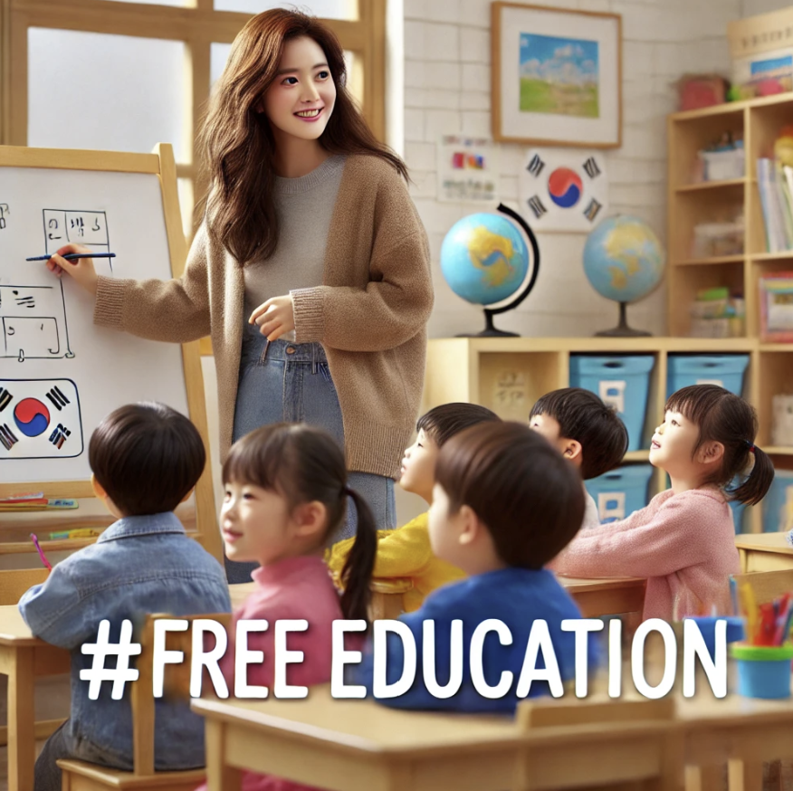 유치원에서 교사가 아이들에게 수업을 진행