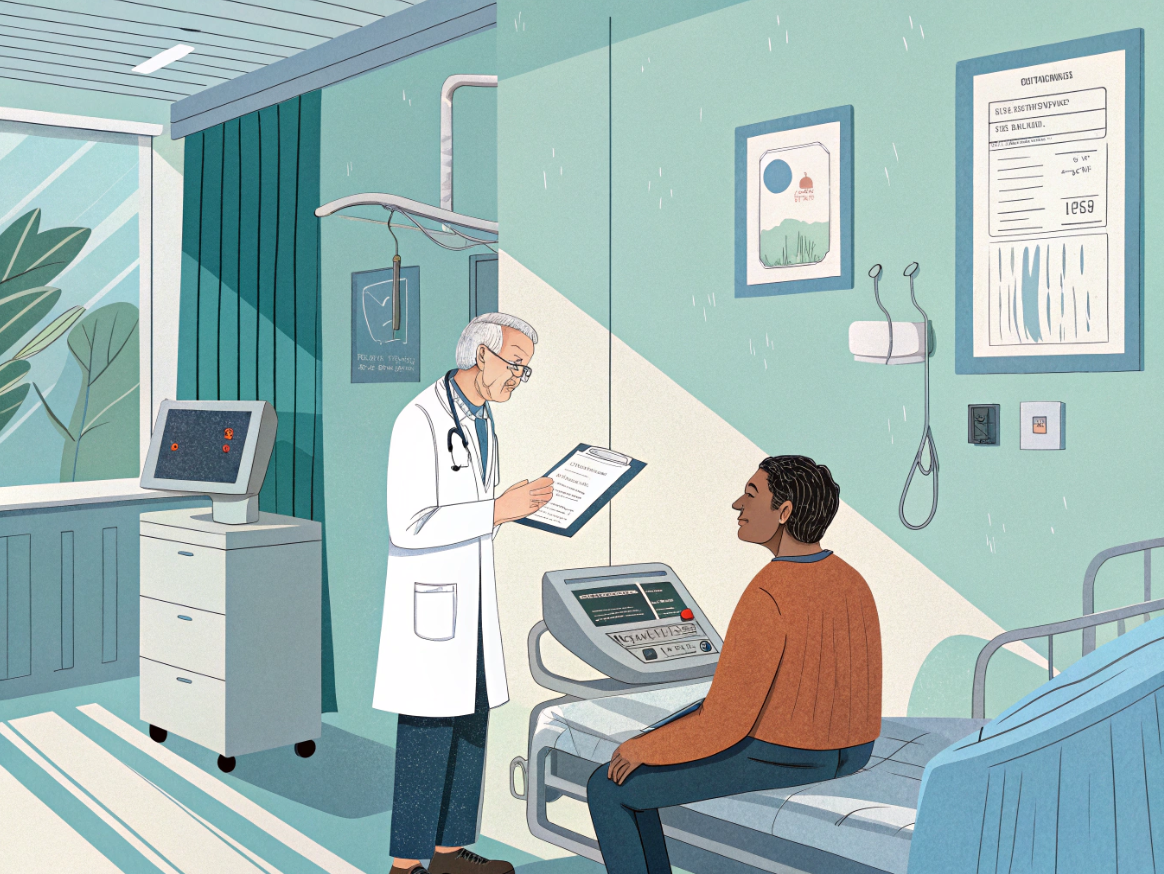 환자를 문진하고 있는 의사