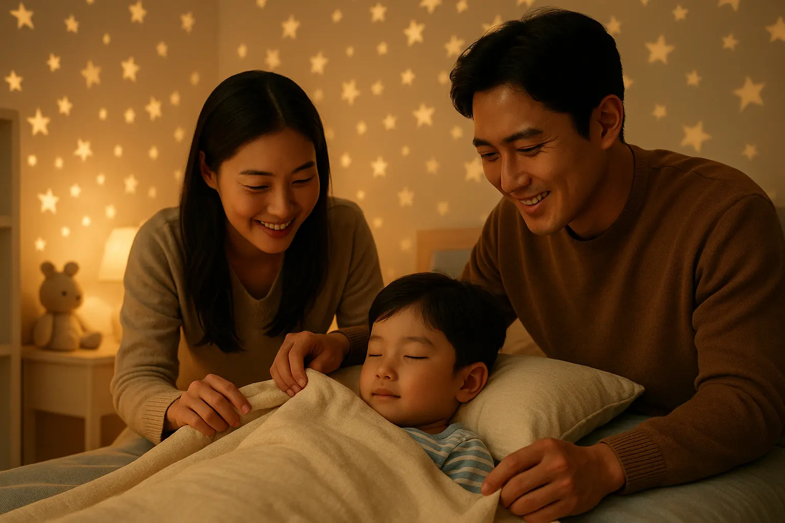 불편함없이 잠드는 어린이와 가족