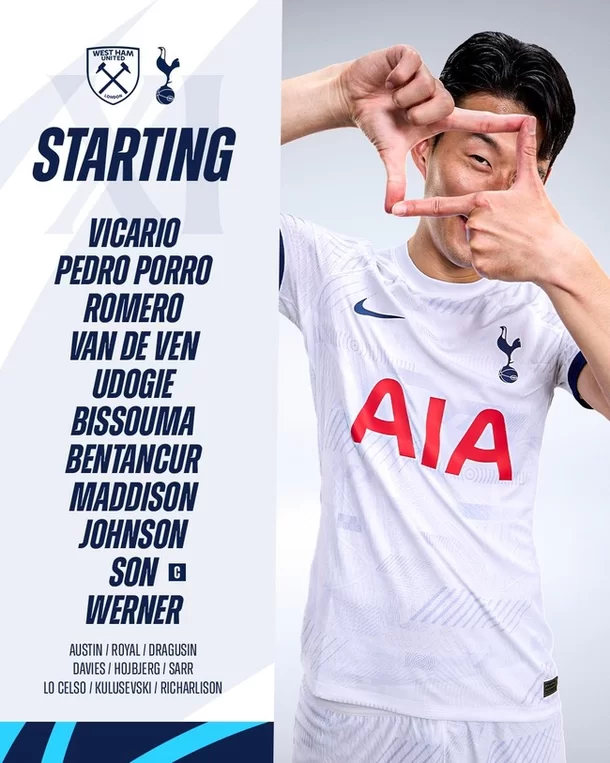 토트넘의 선발 라인업 사진이다.
