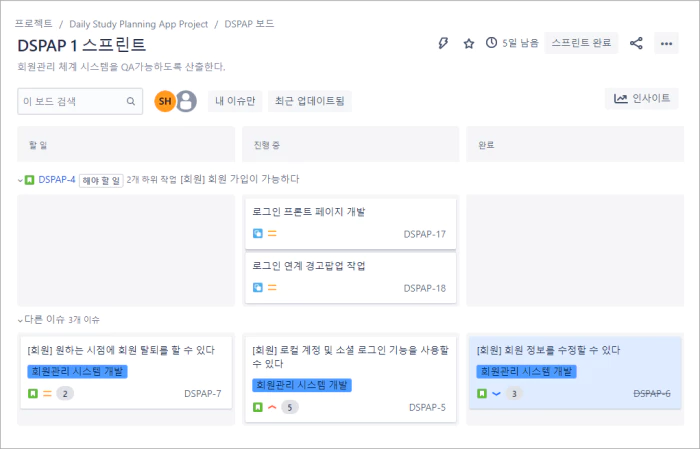 스프린트 백로그 화면