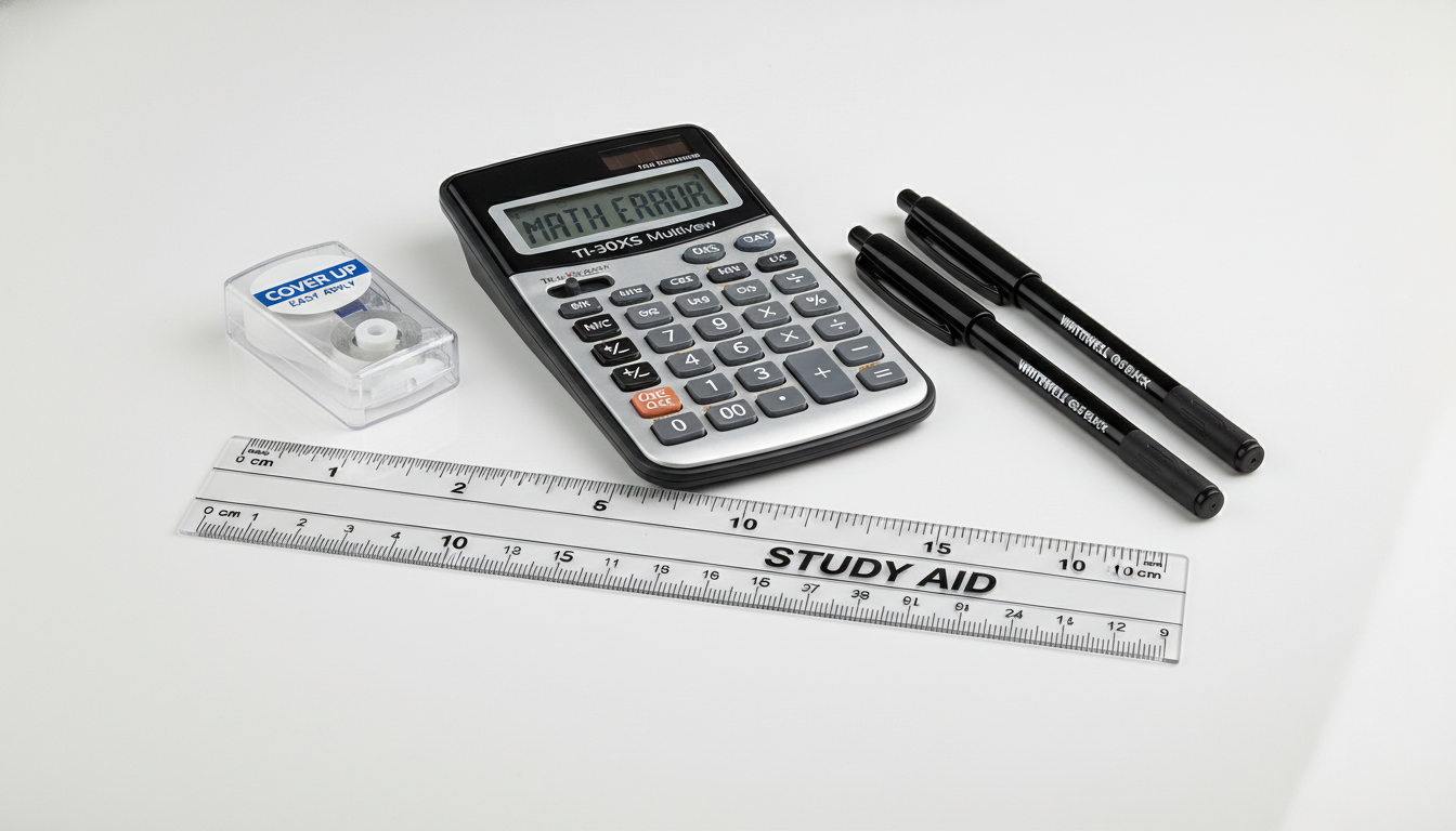 공학용 계산기, 흑색 볼펜, 투명 자 등 전기기사 실기 시험장 필수 준비물 모음