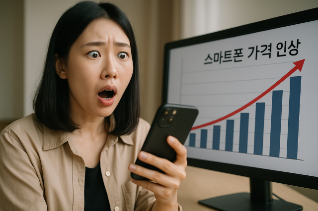 아이폰 가격 인상에 놀라는 여성