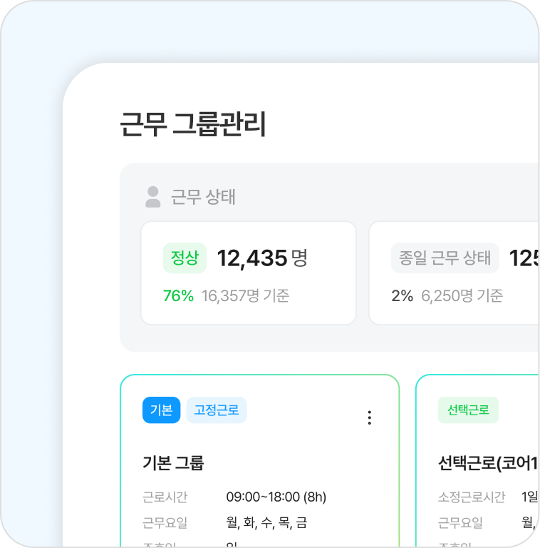 현장 작업자가 출퇴근 시 모바일 앱으로 바로 기록 별도의 카드기기나 수기 기록 필요 없음 외근이나 교대 근무 시에도 정확한 출퇴근 관리 가능 👉 사무실로 돌아가지 않아도 제조업 업무 흐름이 모바일에서 이어집니다.