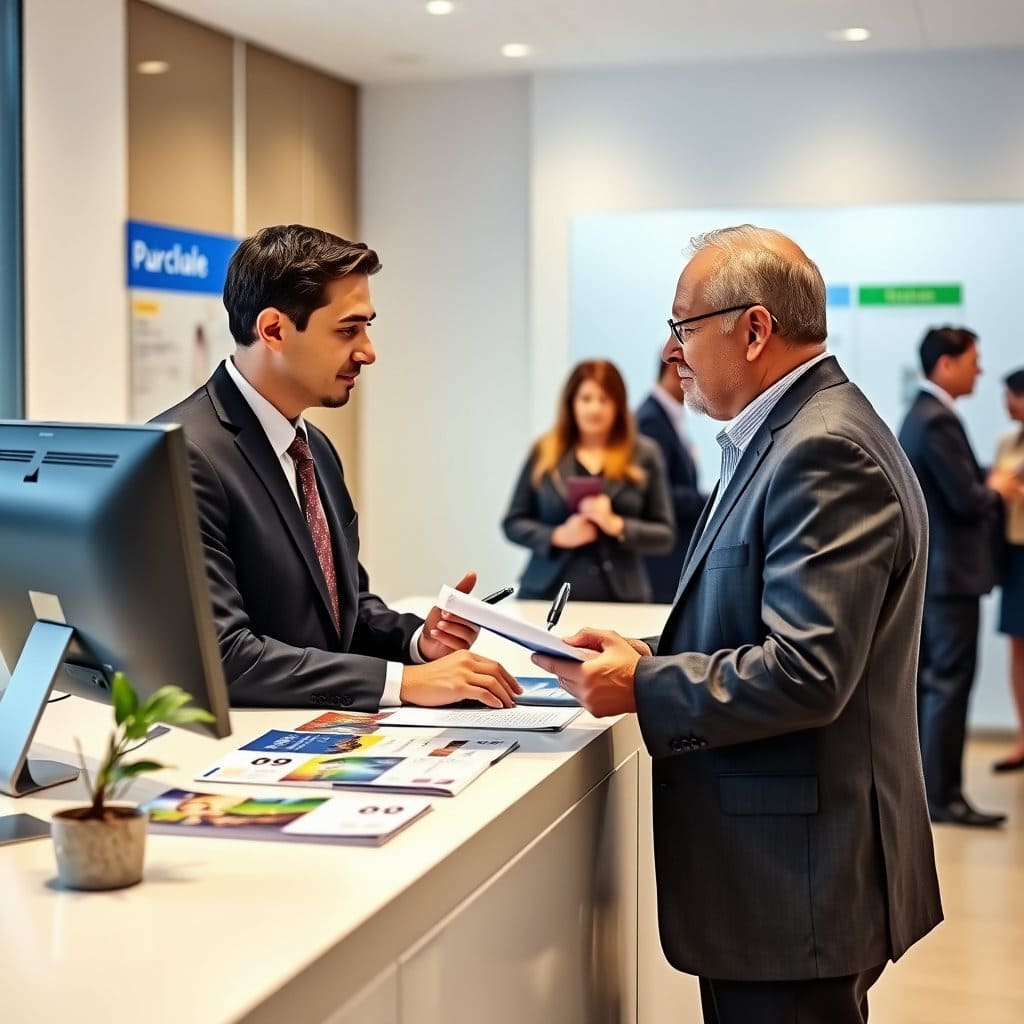 대출 절차 중 중요한 부분인 '전문가와의 상담'을 보여줍니다. 상담을 통해 궁금증을 해소하고 자신에게 맞는 대출 상품을 찾는 과정을 표현하여, 독자들이 은행 방문의 필요성을 인지하도록 돕습니다.