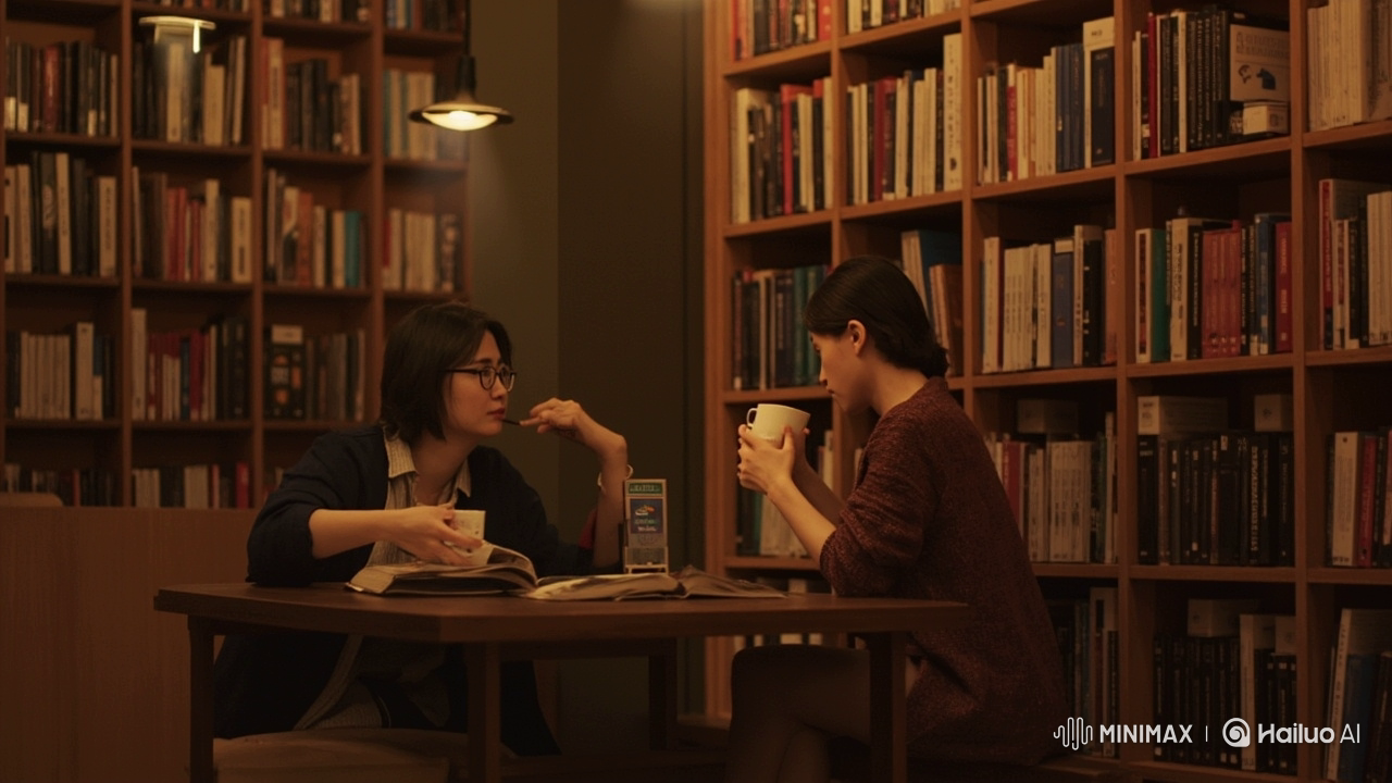 책을 보며 두 여자가 이야기를 공감하고 있는 모습