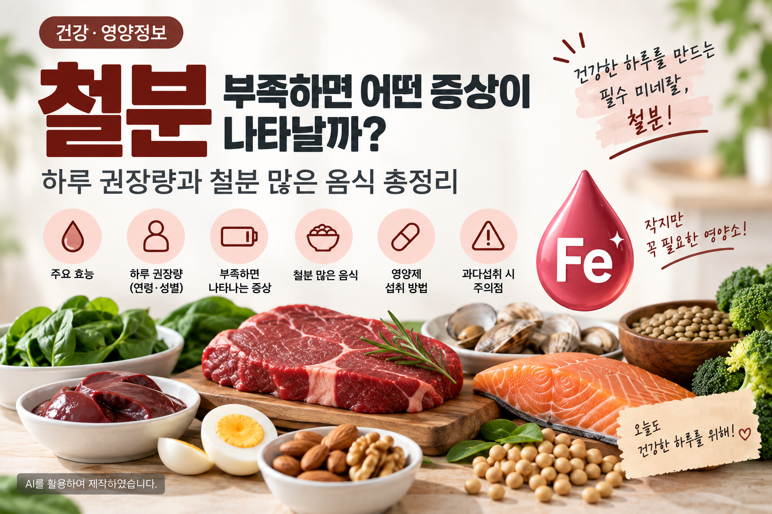 철분 부족 증상과 하루 권장량 및 철분이 많은 음식