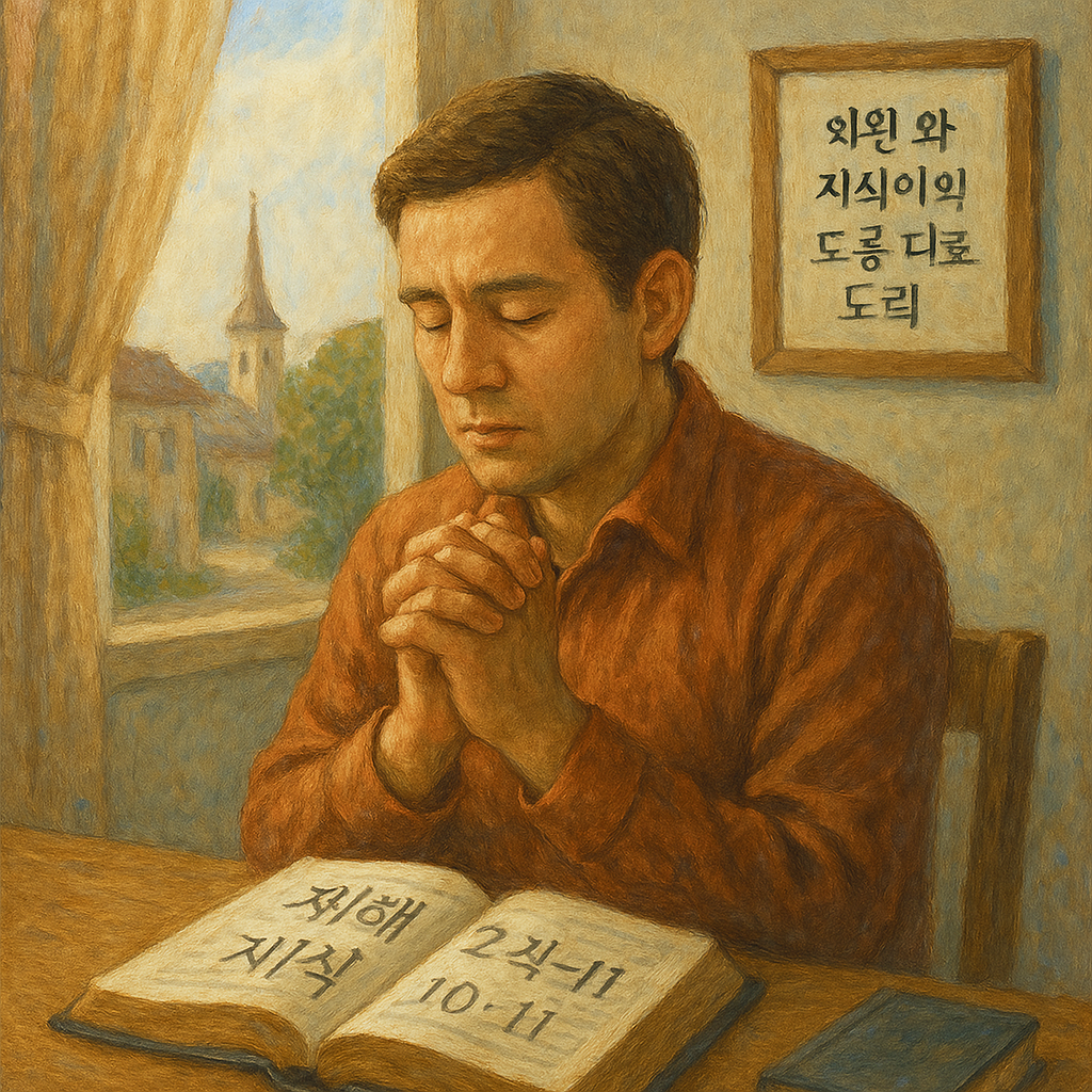 잠 2:10-11 말씀을 통해 믿는 자에게 지혜와 지식이 임하는 것을 알 수 있고, 그러므로 주님을 믿는 시도들을 통해 이러한 지혜를 얻고자 하는 간절한 마음을 가질 수 있기를 기도하는 모습입니다.