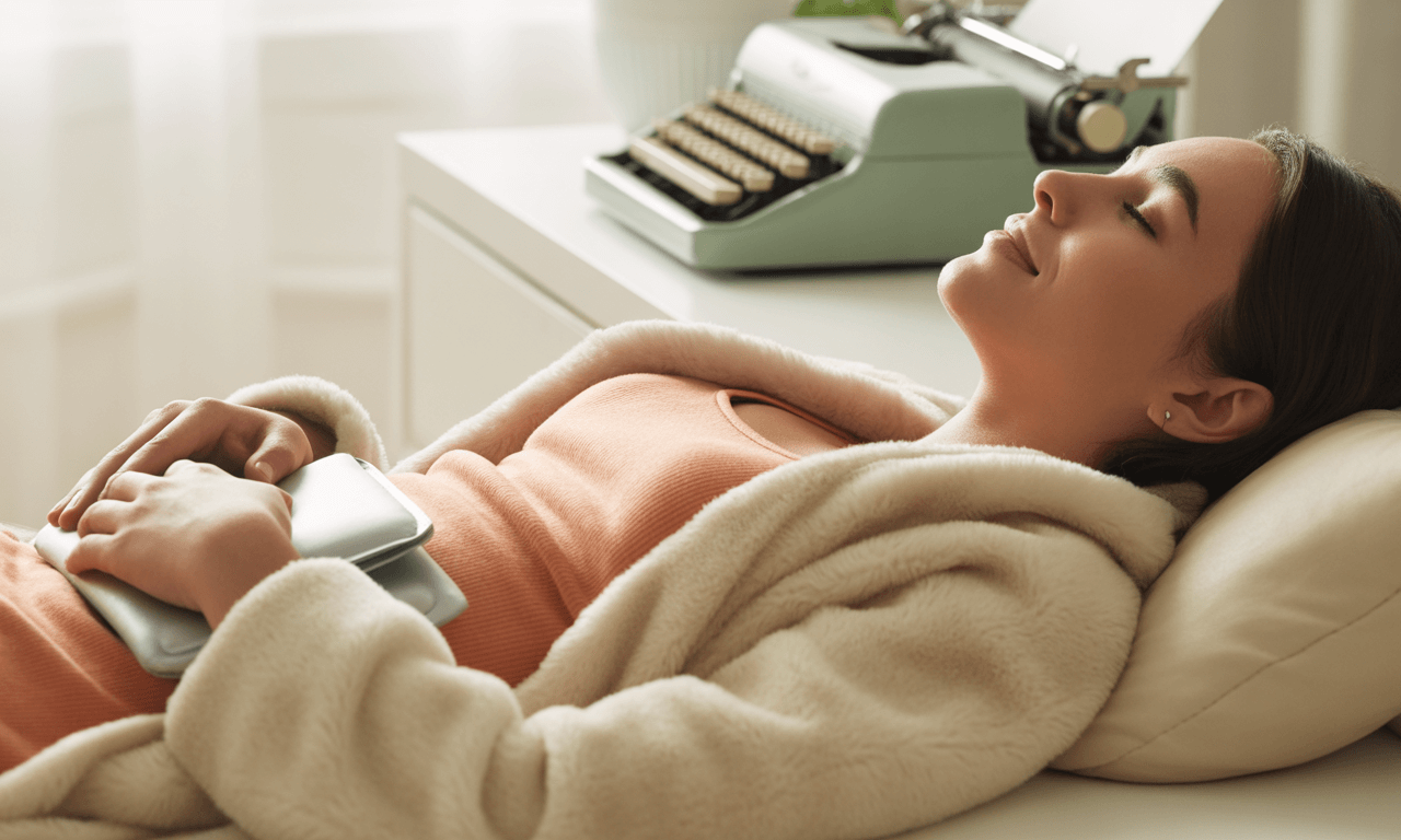 설사-멈추는-법-누워서-배위에-찜질팩하는-모습