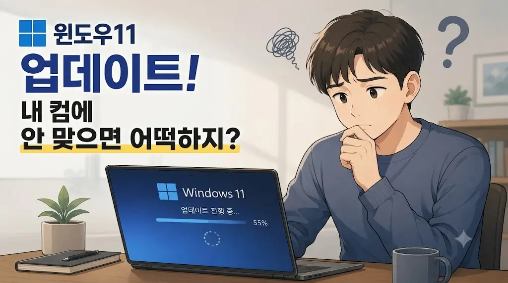 윈도우11 업데이트 전 내 컴퓨터 사양 걱정하는 모습