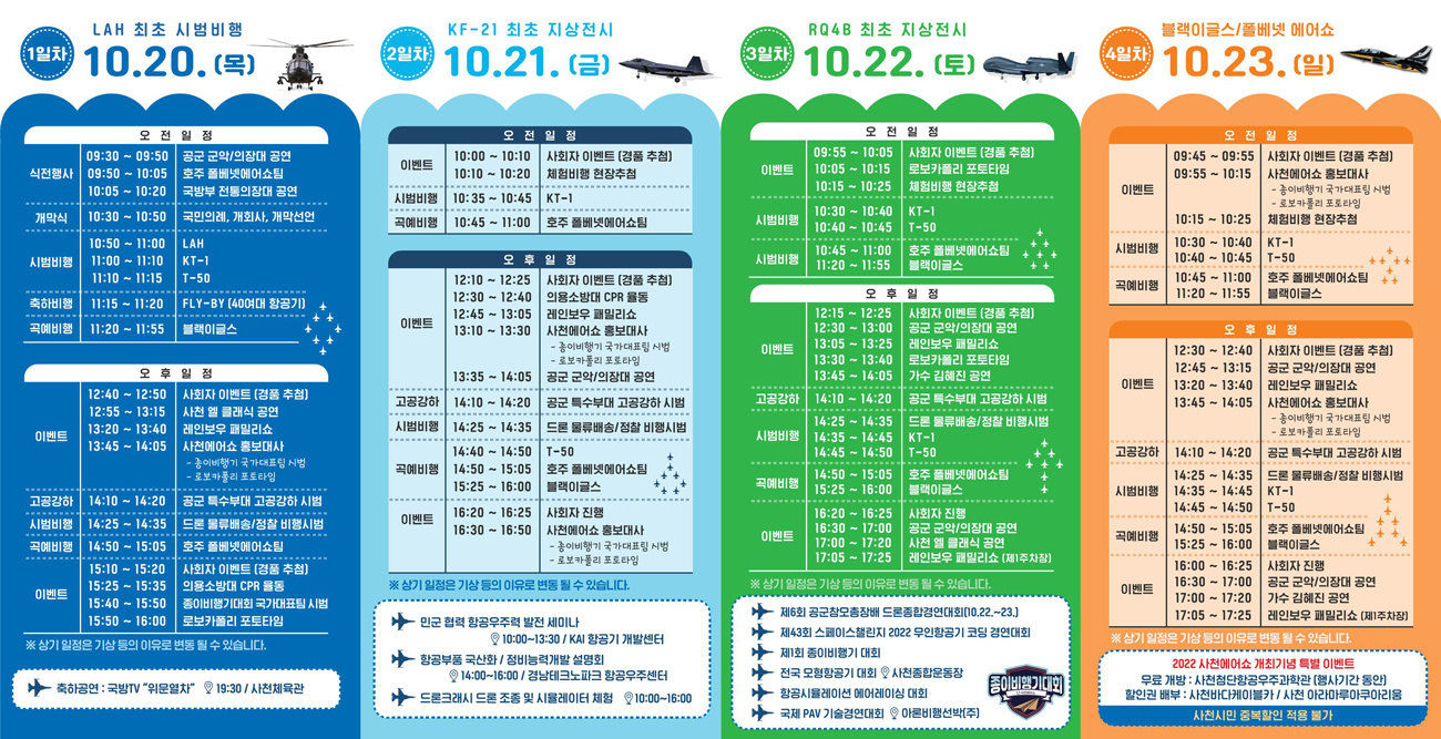 2022년 사천에어쇼 전체일정