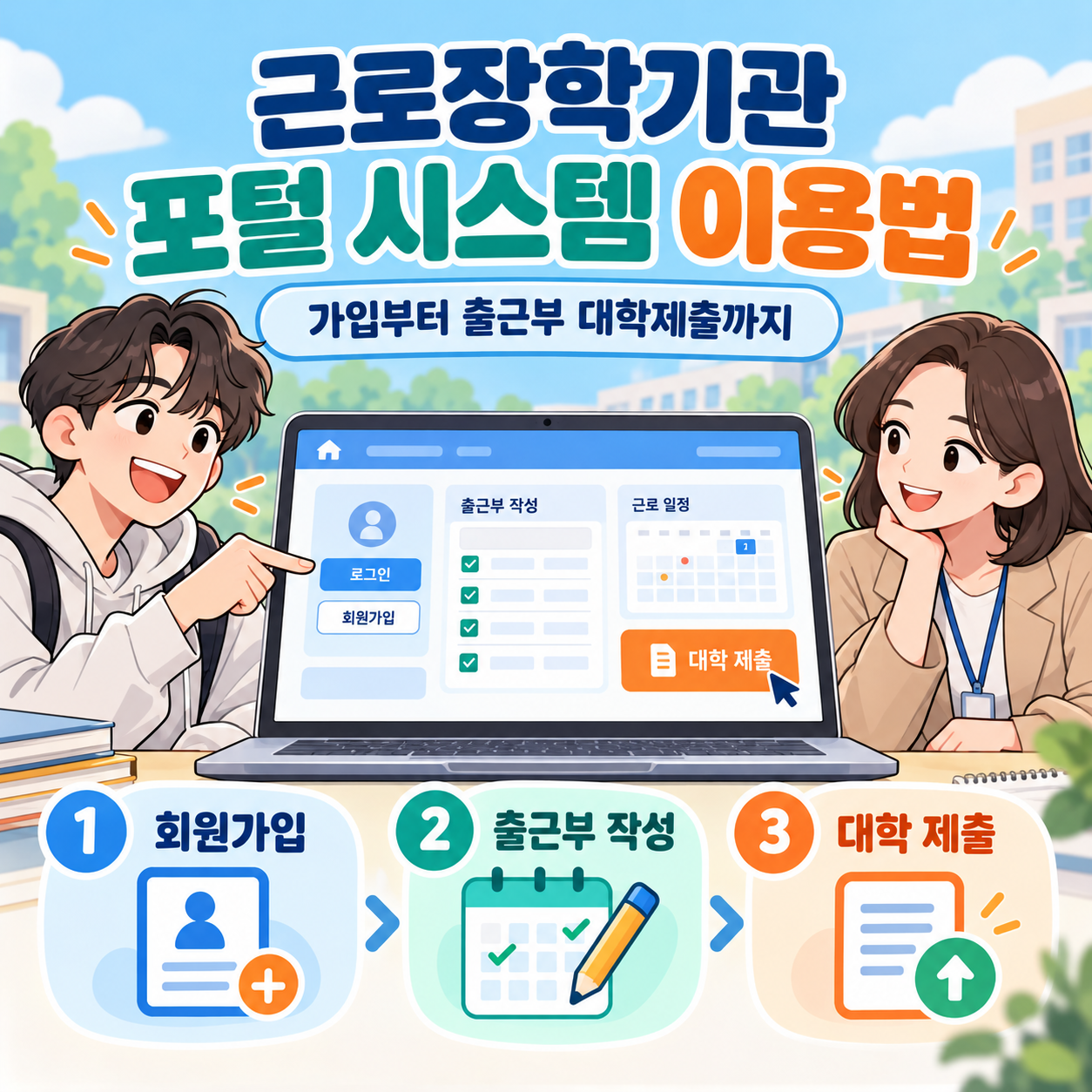 근로장학기관 포털 시스템 이용법｜가입부터 출근부 대학제출까지