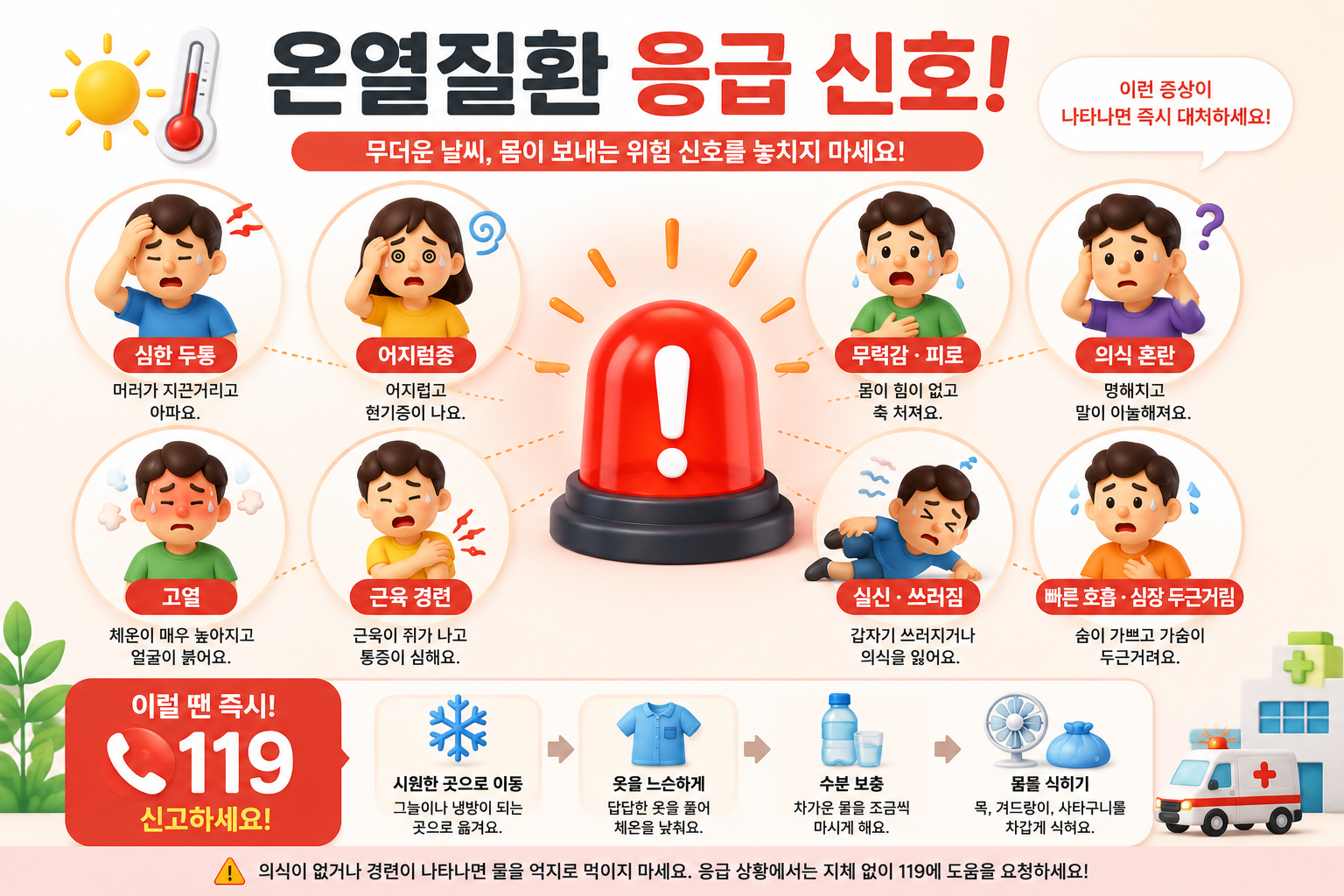폭염 온열질환 증상과 즉시 신고가 필요한 응급 신호