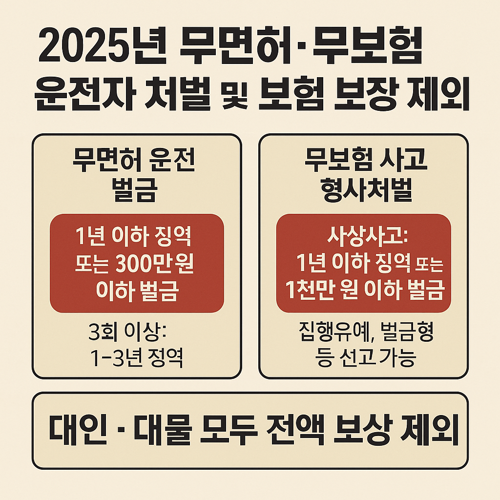 무면허 운전 벌금과 무보험 사고 시 형사처벌 및 보험 보장 제외 정리