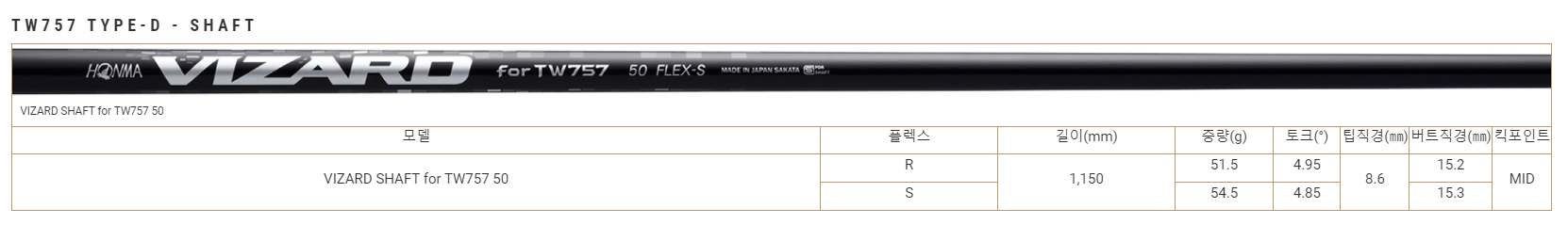혼마 투어월드 TW 757 드라이버 샤프트 스펙
