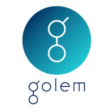 골렘코인 로고, 동그란 원안에 알파벳 g 모양의 문자가 하얀색으로 쓰여져 있고 그주변은 에메랄드색의 동그란 원이 감싸고 있다. 아래에는 golem 이라고 영문으로 쓰여져 있다.