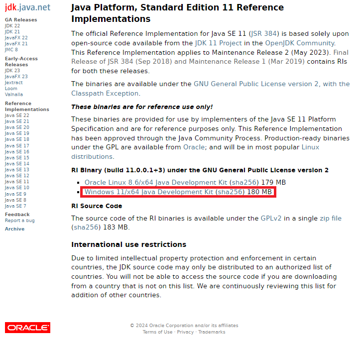 오라클 OpenJDK 다운로드 화면