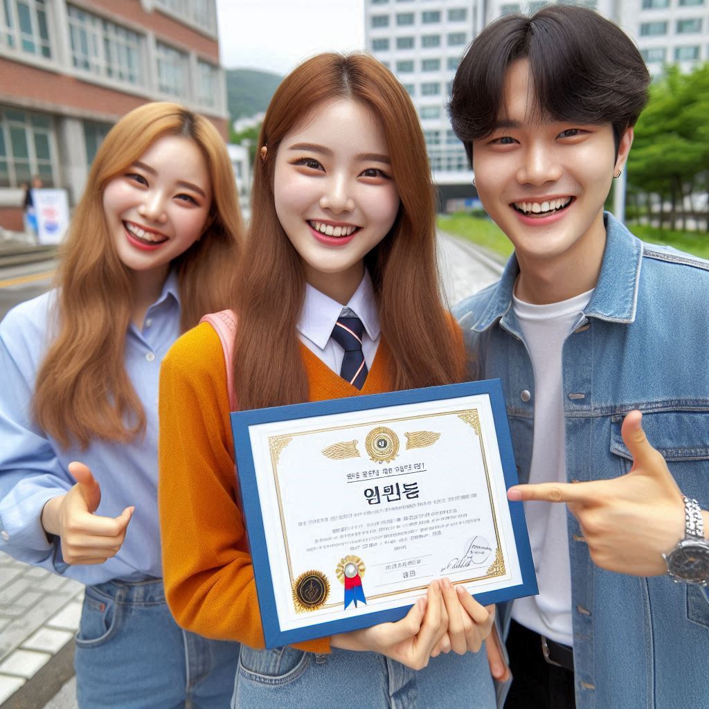 대학생이 자격증 취득해서 기뻐하는 모습