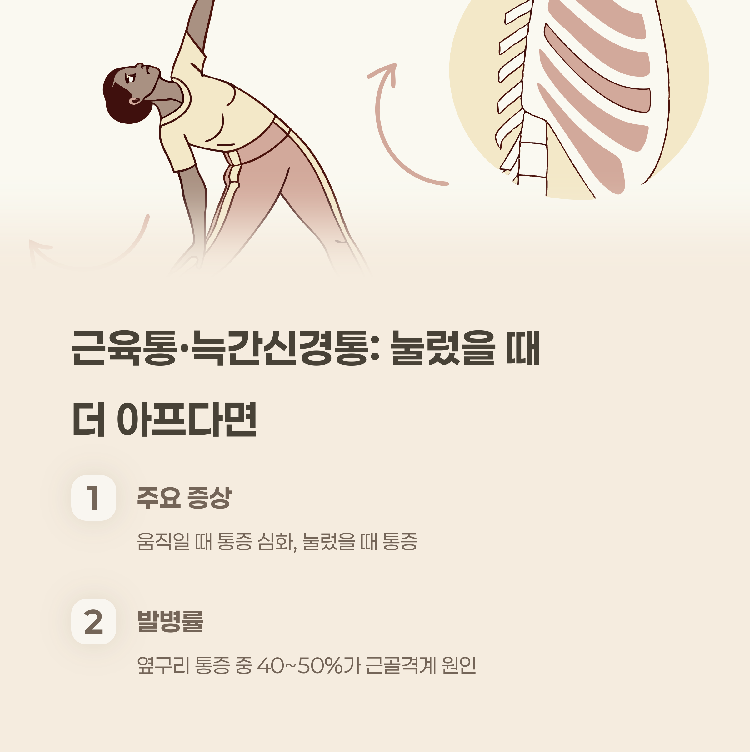 근육통·늑간신경통: 눌렀을 때 더 아프다면