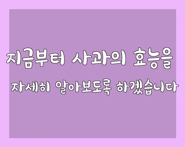 지금부터 사과의 효능을 자세히 알아보도록 하겠습니다