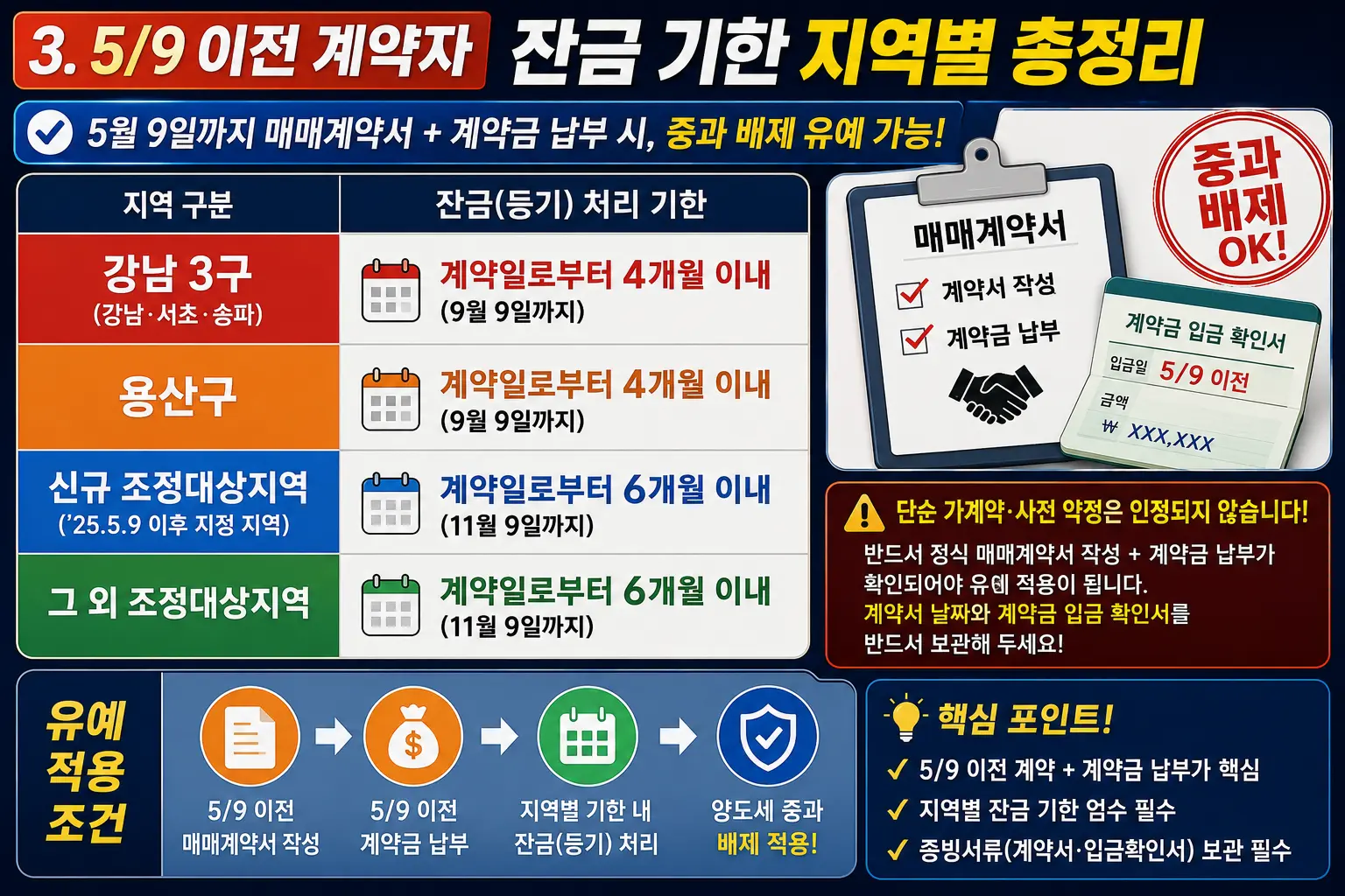 중과 배제 계약일로부터 4개월 이내 유예가능 잔금 기한 지역별 총정리 이미지