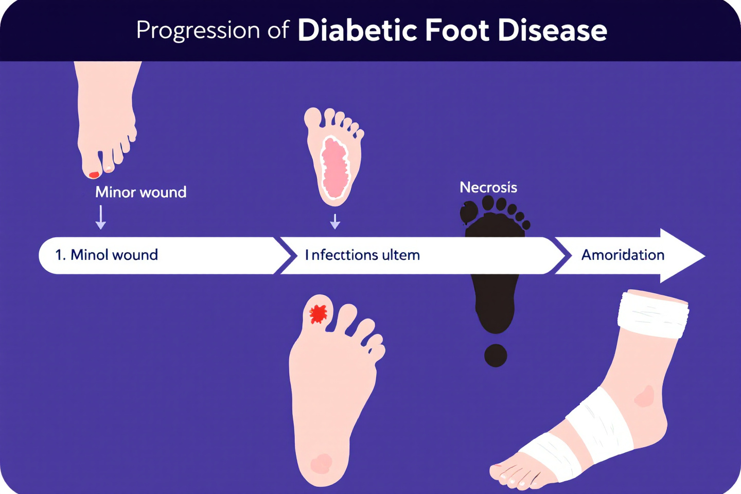 &quot;당뇨발의 주요 원인을 설명하는 인포그래픽: 신경병증과 말초혈관질환의 기전&quot;