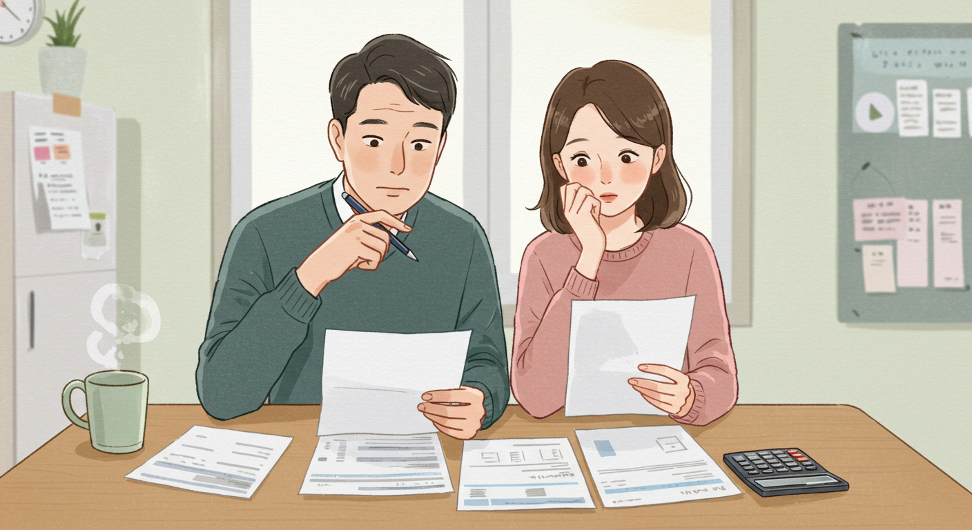 건강보험료와 재산 기준을 확인하는 부부