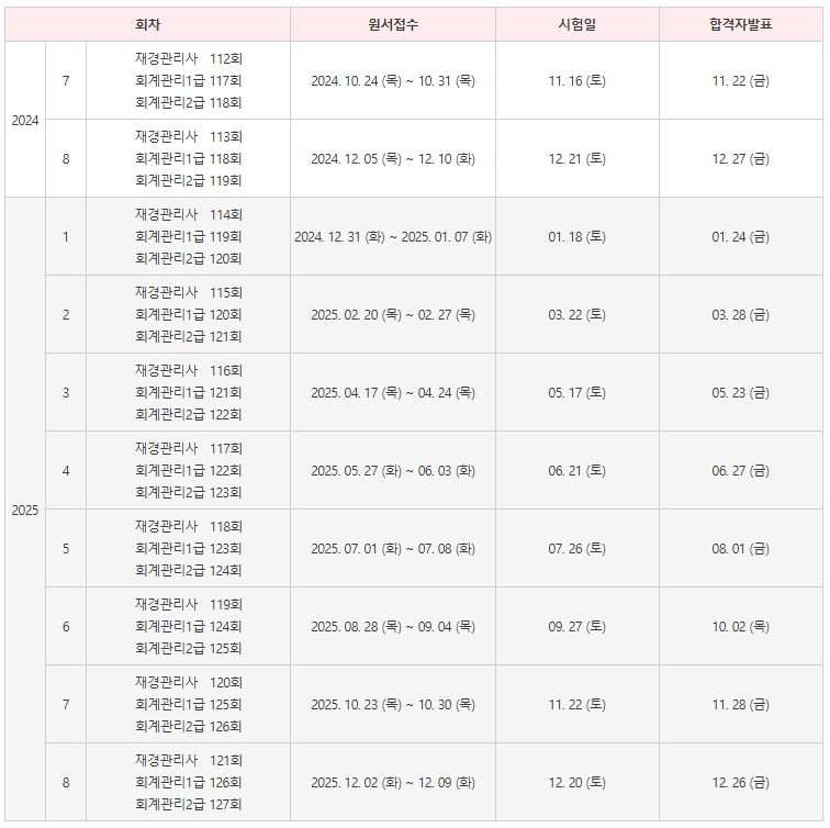 삼일회계법인-재경관리사-2025년-시험일정