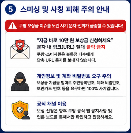 쿠팡 10만 원 보상 스미싱 주의