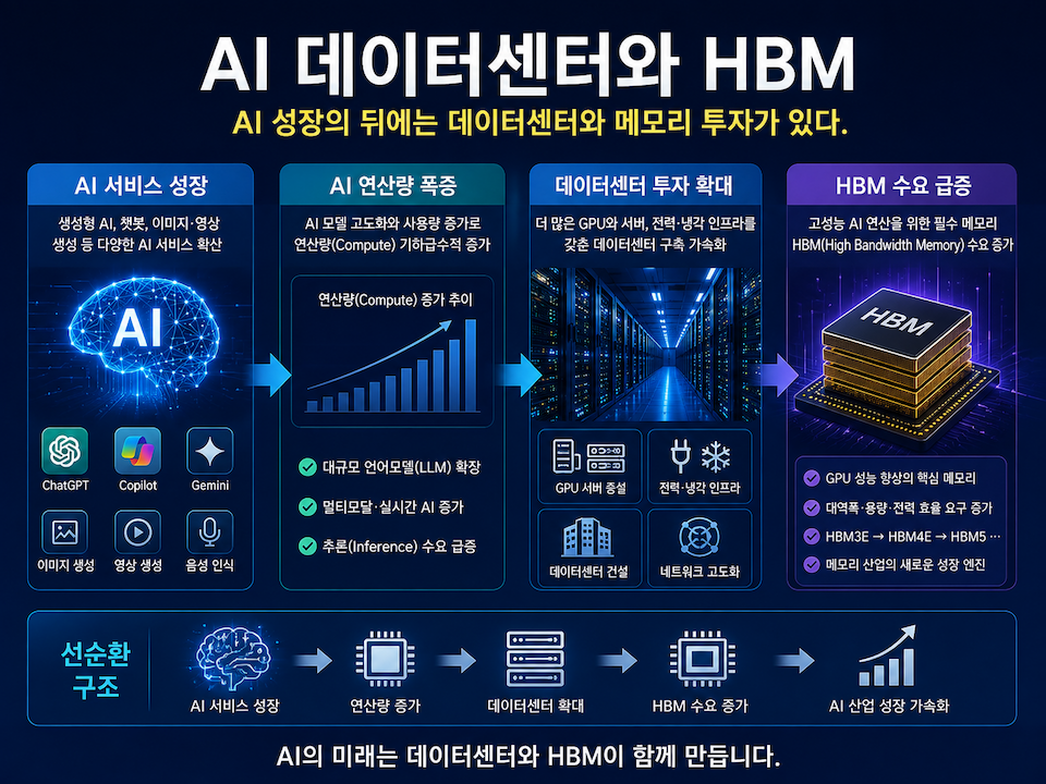 AI 서비스에서 데이터센터와 HBM 수요로 이어지는 구조
