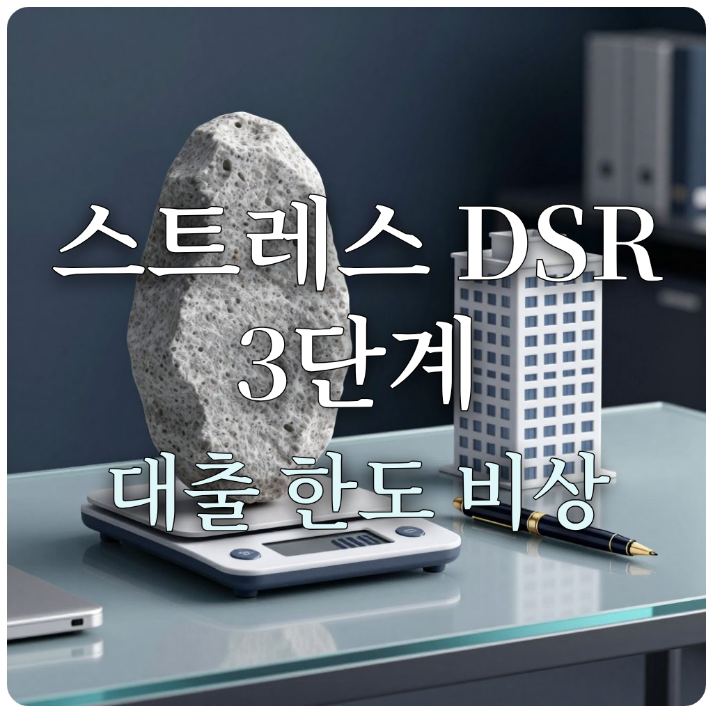 스트레스 DSR 한도 산정을 상징하는 저울과 아파트 모델