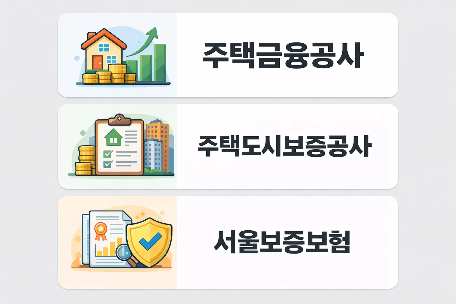 주택금융공사&middot;주택도시보증공사&middot;서울보증보험 등 보증기관별 전세대출 금리와 조건 차이를 비교한 이미지