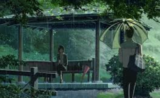 외딴 정원에서 신비한 여성 유키노를 만난 다카오.