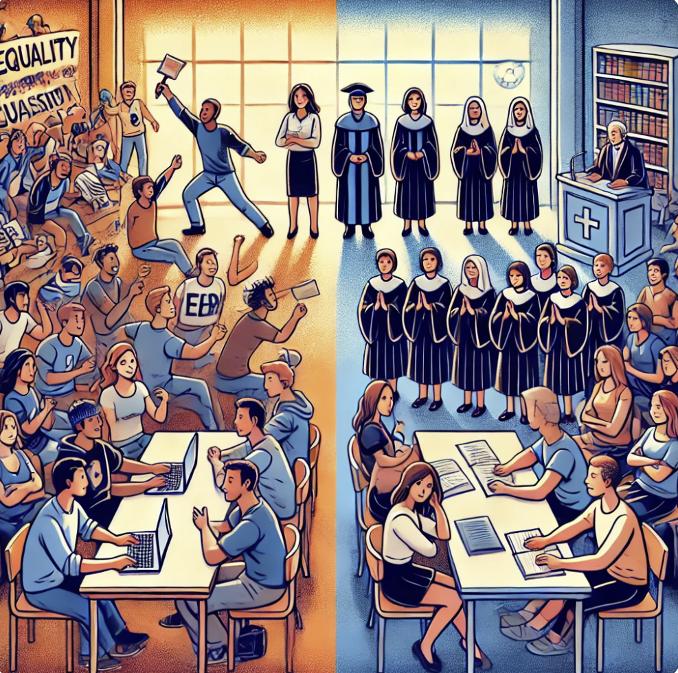 동덕여대 남녀공학 찬성과 반대를 묘사하는 그림
