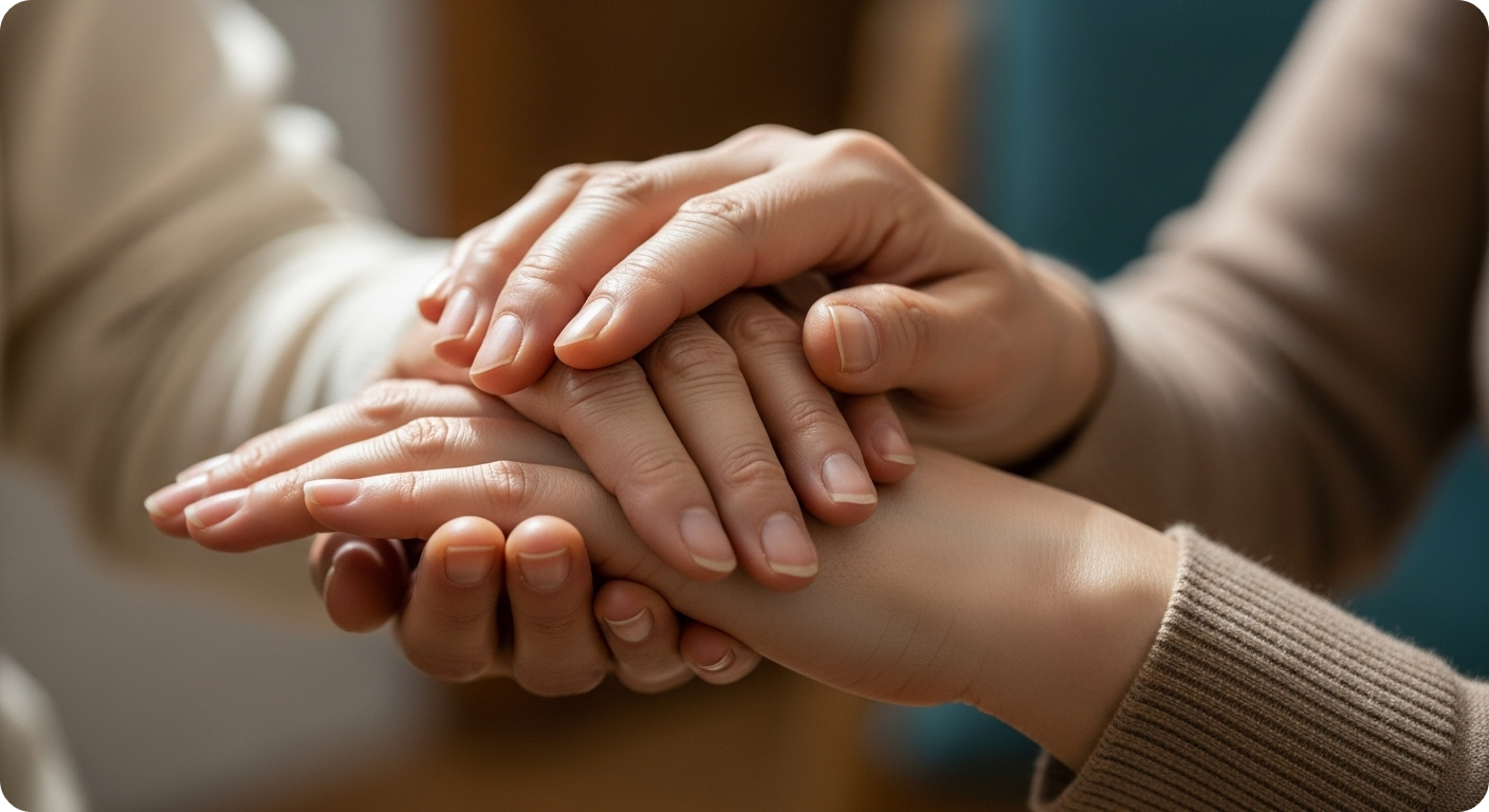 혼자가 되었다는 두려움과 외로움을 극복 할 수있게 친구의 손을 맞잡은 친구사이
