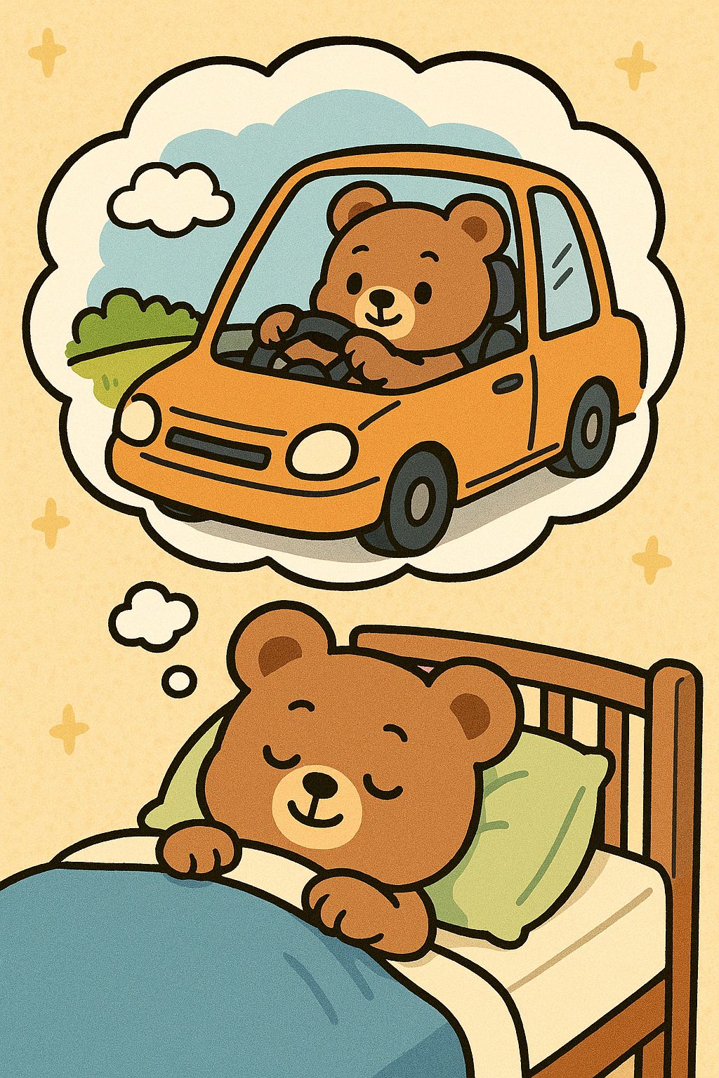 곰돌이가 운전하는 꿈을 꾸고 있어요.