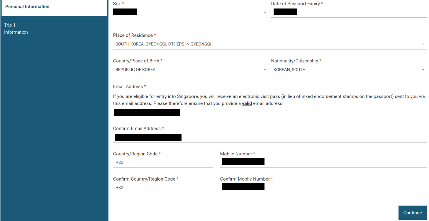 SG ARRIVAL CARD 작성