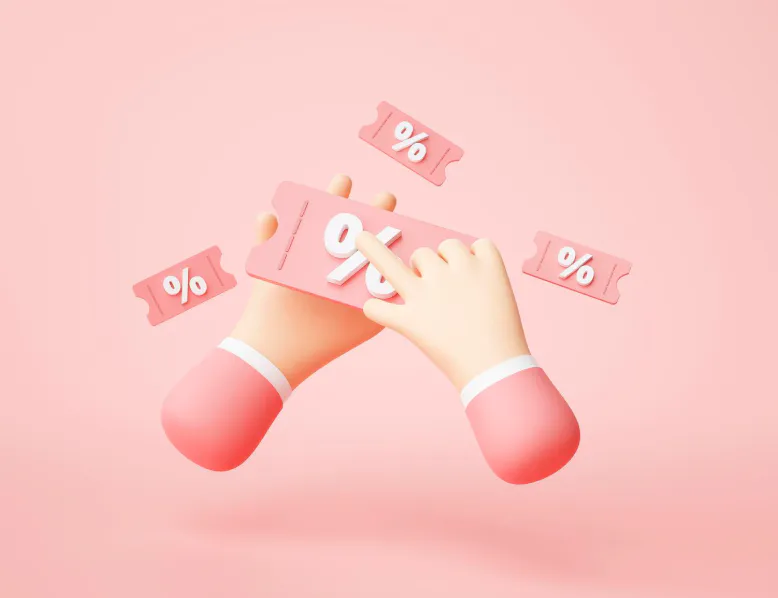 핑크-배경에-할인율을-뜻하는-퍼센트-기호를-손가락으로-가리키는-모습