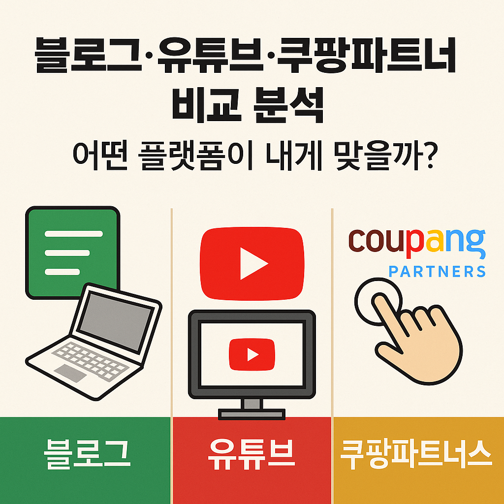 블로그&middot;유튜브&middot;쿠팡파트너스 비교 분석: 어떤 플랫폼이 내게 맞을까?