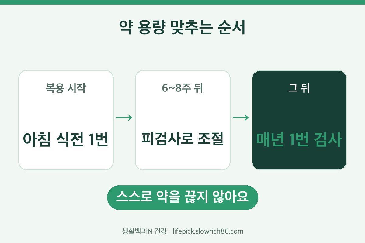 갑상선 기능 저하증 약 복용법 6~8주 뒤 피검사