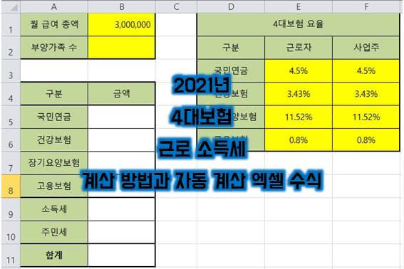 4대보험과 근로소득세 자동계산 수식 작성방법 썸네일 이미지