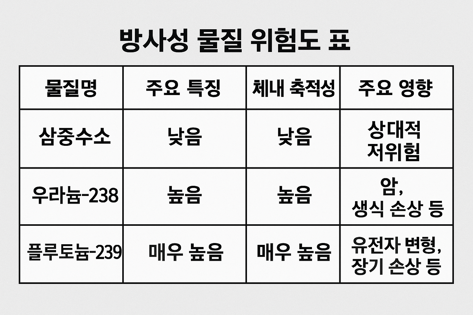 "포함된 방사성 물질의 위험도 차이"에 대한 이미지입니다.